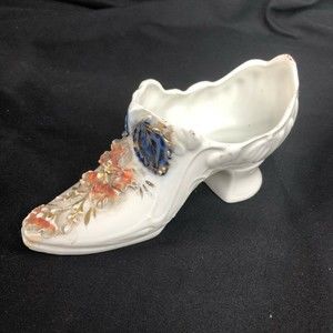 Antique Shoe Vase W Floral Embellishment Germany Crown Mark